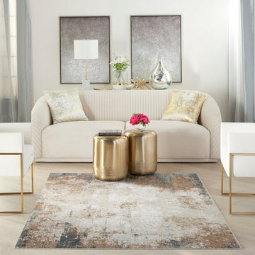 Glitz GLZ06 Modern Abstract Distressed Metallic Shimmer Hi-Low Textured Soft-Touch Polyester Low Profile Short-Pile Taupe/Blue/Grey/Cream/Multicolour Rug-Nourison-Rug Love - The Most Loved Rug Store